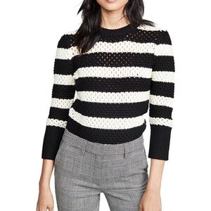 Frame open-knit striped wool crewneck sweater XS